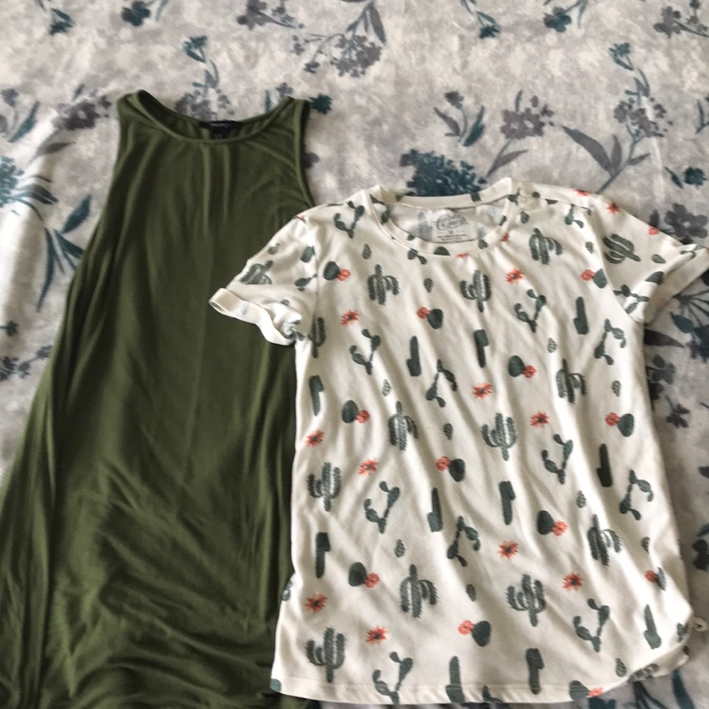 A green dress and white shirt with cactus’s